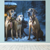 Rhodesian Ridgeback Snowy Sleigh Kerstdecoratie Canvas Afdruk (Insitu (Houten vloer))