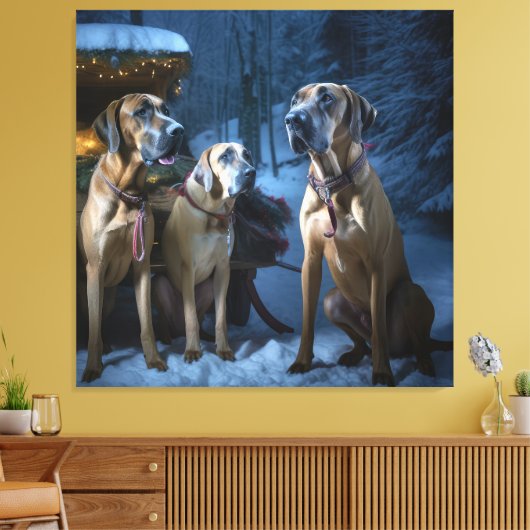Rhodesian Ridgeback Snowy Sleigh Kerstdecoratie Canvas Afdruk (Insitu (Woonkamer))
