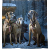 Rhodesian Ridgeback Snowy Sleigh Kerstdecoratie Douchegordijn (Voorkant)