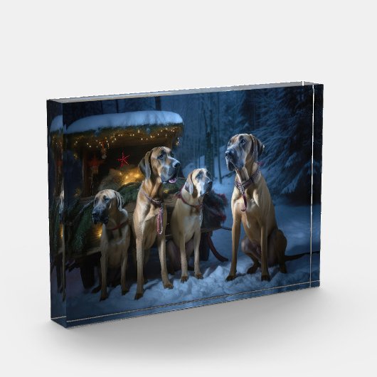 Rhodesian Ridgeback Snowy Sleigh Kerstdecoratie Fotoblokken (Links)