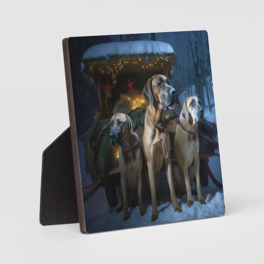 Rhodesian Ridgeback Snowy Sleigh Kerstdecoratie Fotoplaat (Voorkant)