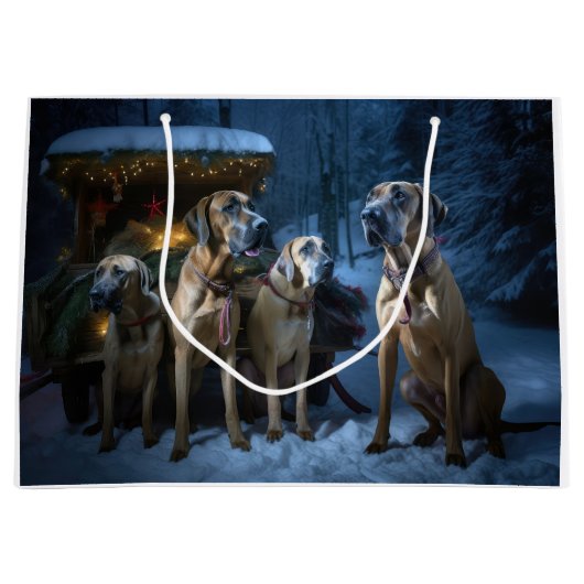 Rhodesian Ridgeback Snowy Sleigh Kerstdecoratie Groot Cadeauzakje (Voorkant)