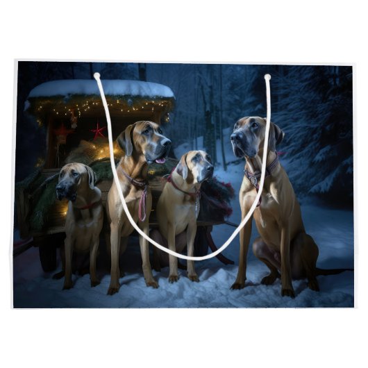 Rhodesian Ridgeback Snowy Sleigh Kerstdecoratie Groot Cadeauzakje (Achterkant)