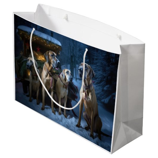 Rhodesian Ridgeback Snowy Sleigh Kerstdecoratie Groot Cadeauzakje (Achterkant Gekanteld)