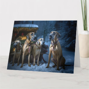 Rhodesian Ridgeback Snowy Sleigh Kerstdecoratie Kaart