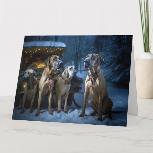 Rhodesian Ridgeback Snowy Sleigh Kerstdecoratie Kaart (Voorkant)