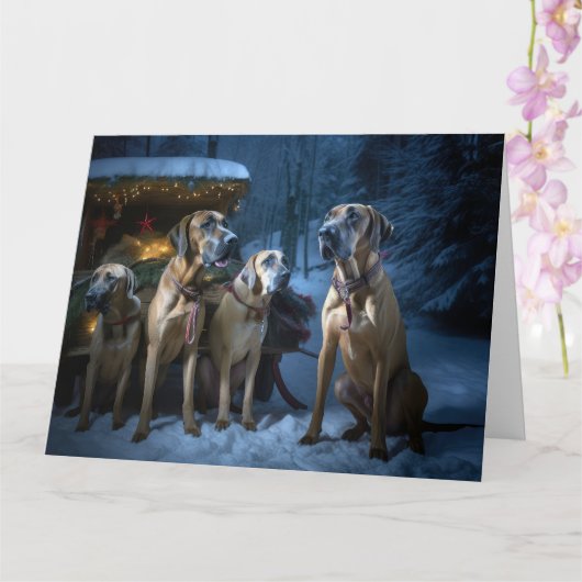 Rhodesian Ridgeback Snowy Sleigh Kerstdecoratie Kaart (Orchidee)