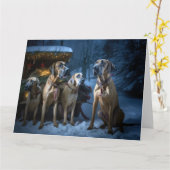Rhodesian Ridgeback Snowy Sleigh Kerstdecoratie Kaart (Gele Bloem)