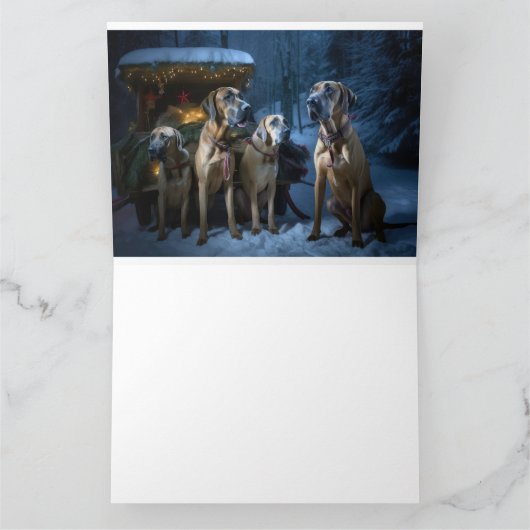 Rhodesian Ridgeback Snowy Sleigh Kerstdecoratie Kaart (Binnen)