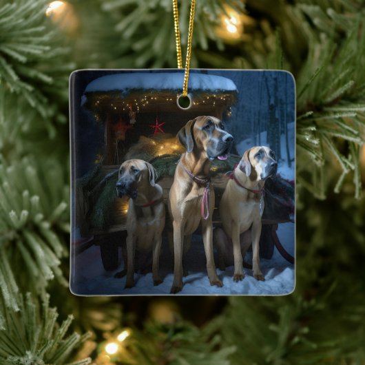 Rhodesian Ridgeback Snowy Sleigh Kerstdecoratie Keramisch Ornament (Boom)