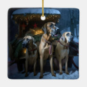 Rhodesian Ridgeback Snowy Sleigh Kerstdecoratie Keramisch Ornament (Achterkant)