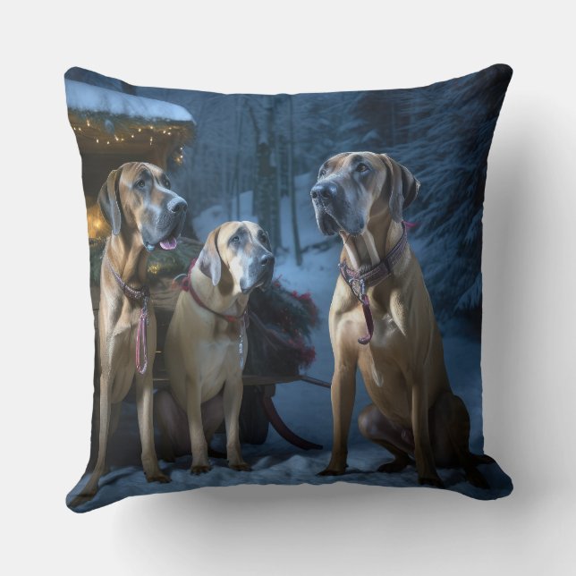 Rhodesian Ridgeback Snowy Sleigh Kerstdecoratie Kussen (Achterkant)