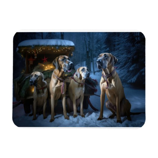 Rhodesian Ridgeback Snowy Sleigh Kerstdecoratie Magneet (Horizontaal)