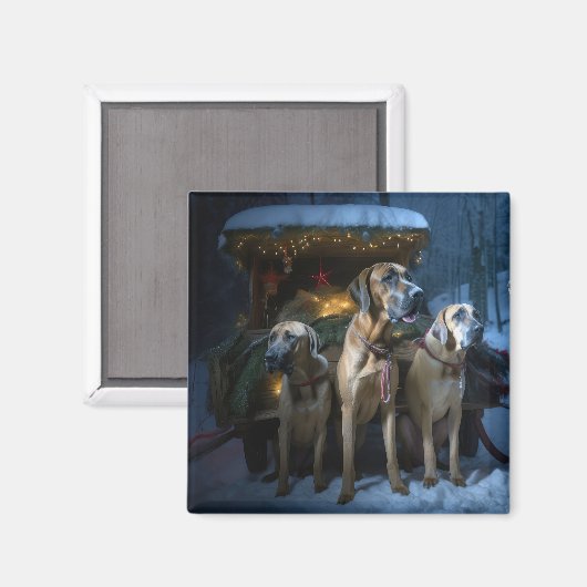 Rhodesian Ridgeback Snowy Sleigh Kerstdecoratie Magneet (Voorkant / Achterkant)