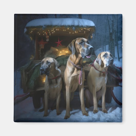 Rhodesian Ridgeback Snowy Sleigh Kerstdecoratie Magneet (Voorkant)
