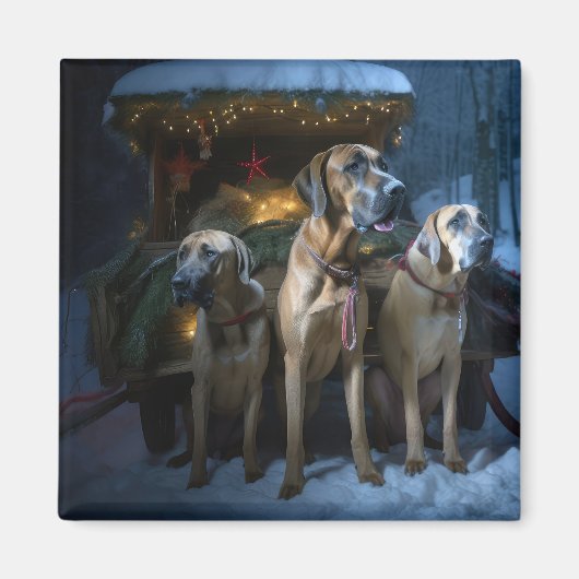 Rhodesian Ridgeback Snowy Sleigh Kerstdecoratie Magneet (Voorkant)