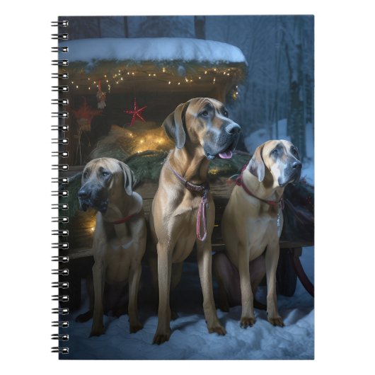 Rhodesian Ridgeback Snowy Sleigh Kerstdecoratie Notitieboek (Voorkant)