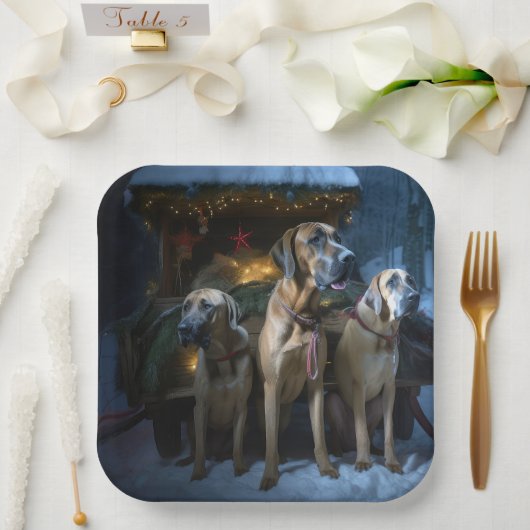 Rhodesian Ridgeback Snowy Sleigh Kerstdecoratie Papieren Bordje (Huwelijk)