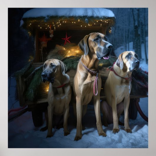 Rhodesian Ridgeback Snowy Sleigh Kerstdecoratie Poster (Voorkant)
