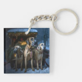 Rhodesian Ridgeback Snowy Sleigh Kerstdecoratie Sleutelhanger (Achterkant)