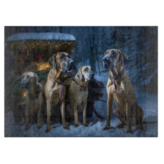 Rhodesian Ridgeback Snowy Sleigh Kerstdecoratie Snijplank (Voorkant)