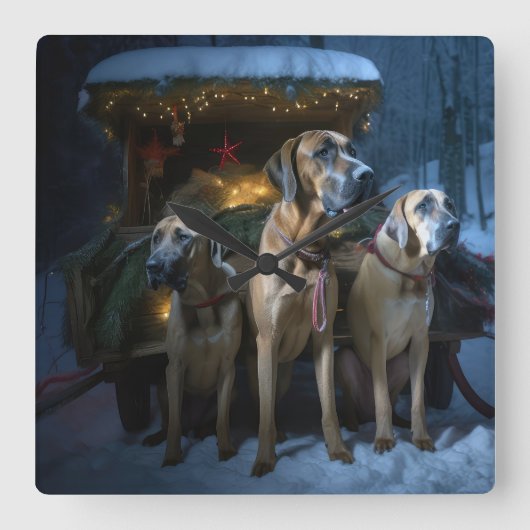 Rhodesian Ridgeback Snowy Sleigh Kerstdecoratie Vierkante Klok (Voorkant)