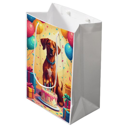 Rhodesian Ridgeback Verjaardagsfeest Medium Cadeauzakje (Voorkant Gekanteld)