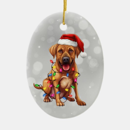 Rhodesian Ridgeback verpakt in kerstverlichting Keramisch Ornament (Voorkant)