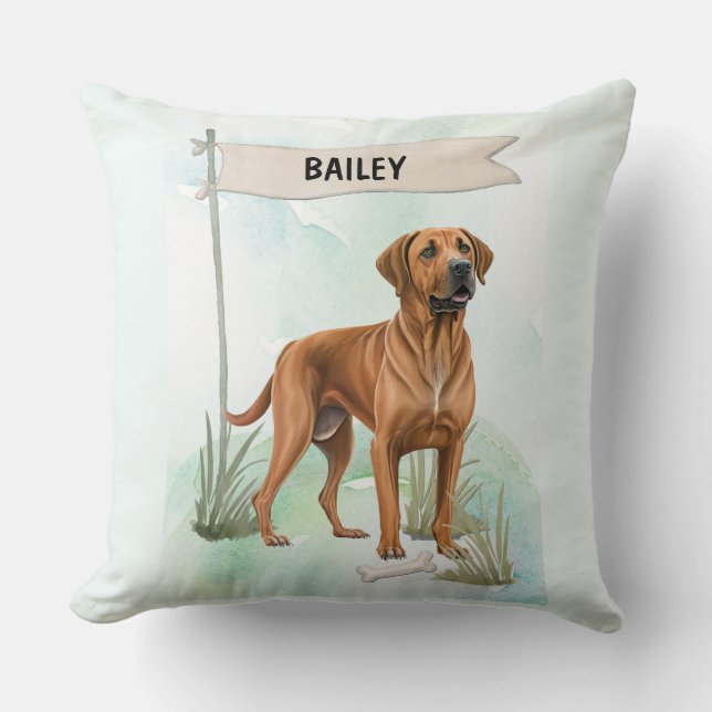 Rhodesian Ridgeback Watercolor Personalized Dog Kussen (Voorkant)