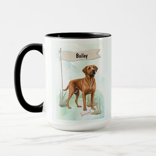 Rhodesian Ridgeback Watercolor Personalized Dog Mok (Links)