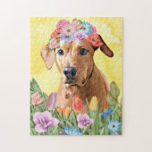 Rhodesian Rugback Hond met Bloemen Lente Legpuzzel (Verticaal)