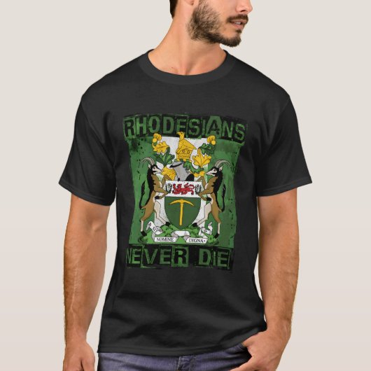 Rhodesiërs sterven nooit t-shirt (Voorkant)