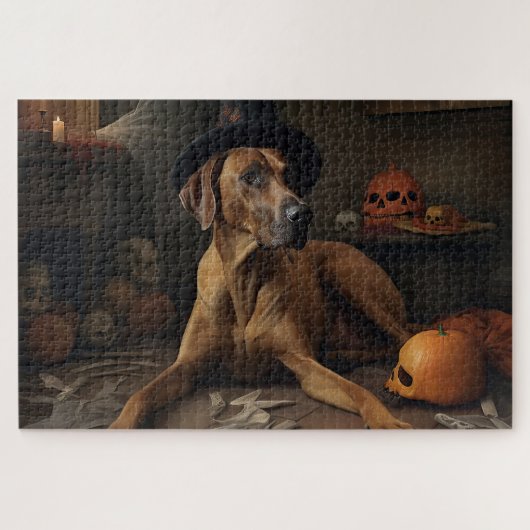 Rhodesische Ridgeback Pompoenen Halloween Griezele Legpuzzel (Horizontaal)
