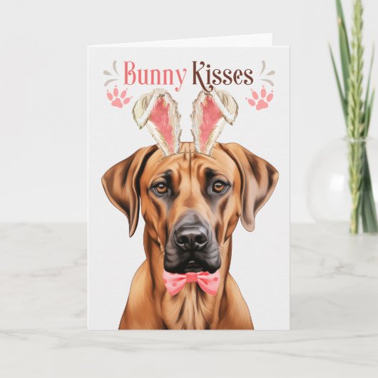 Rhodezische ingeback Dog Bunny Ears voor Pasen Feestdagen Kaart (Voorkant)
