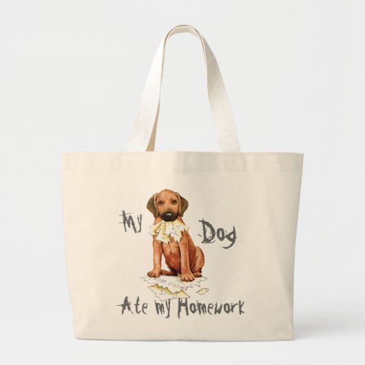 Rhodezische Ridgeback Ate Homework Grote Canvas ta Tote Bag (Voorkant)
