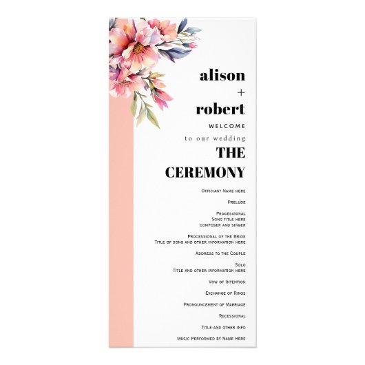 Rhododedron peach-pink flowers wedding program reclamekaart (Voorkant)