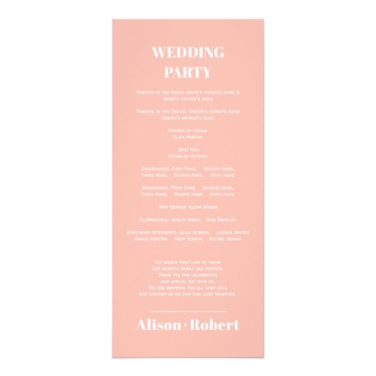 Rhododedron peach-pink flowers wedding program reclamekaart (Achterkant)