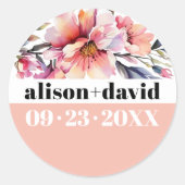 Rhododendron, bold typography peach-pink wedding ronde sticker (Voorkant)