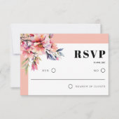 Rhododendron branch and peach pink flowers wedding RSVP kaartje (Voorkant)