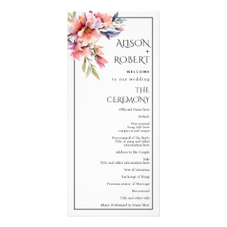 Rhododendron branch, peach flowers wedding program reclamekaart