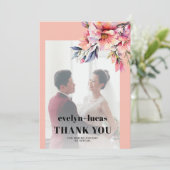 Rhododendron branch peach pink photo wedding bedankkaart (Staand voorkant)