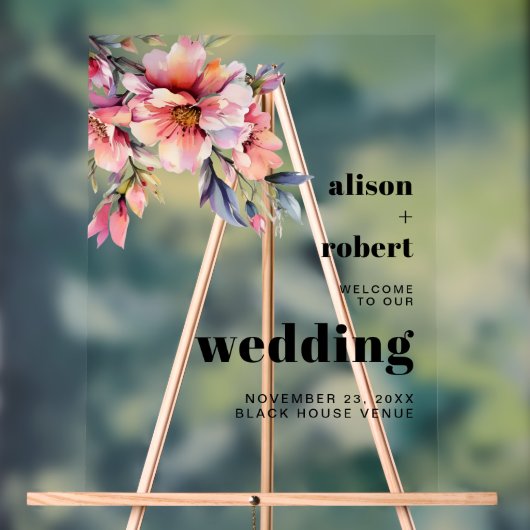 Rhododendron branch with flowers wedding WELCOME A Acryl Bord (Neutraal)