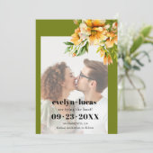 Rhododendron orange yellow flowers photo wedding save the date (Staand voorkant)