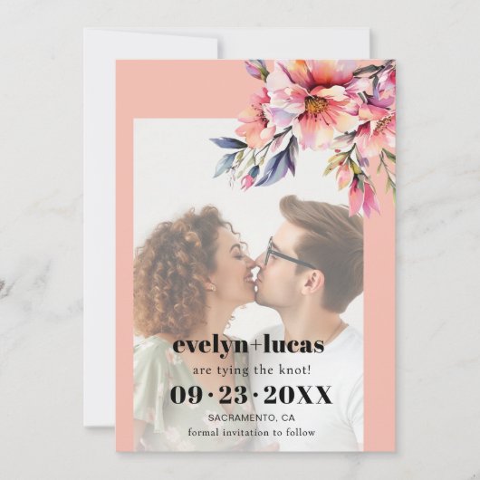 Rhododendron with peach flowers photo wedding  save the date (Voorkant)