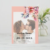 Rhododendron with peach flowers photo wedding  save the date (Staand voorkant)