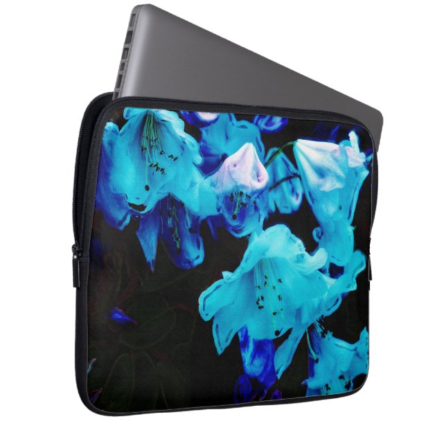 Rhododendrons in Blauw, Floral, Blauwe Bloemen Laptop Sleeve (Voorkant Rechts)