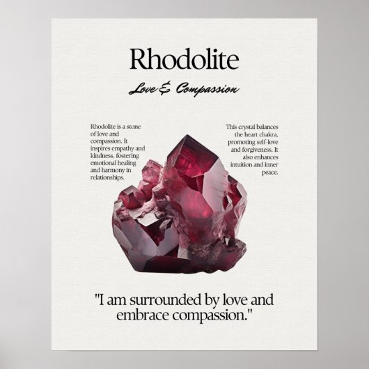 Rhodolite Gem Crystal Betekenis Kaart Poster (Voorkant)