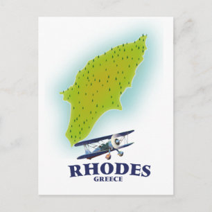 Rhodos, de Griekse eilandkaart reisposter. Briefkaart