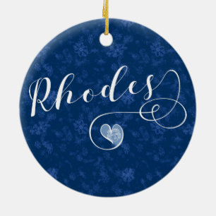 Rhodos Flag in Heart, Griekenland Snowflake Keramisch Ornament