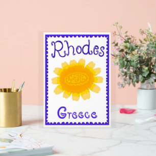 Rhodos Griekenland Bold Bloom Wood Topped Wall Tap Acryl Bord